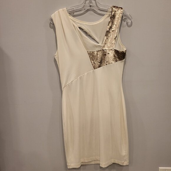 Jennifer Lopez Jersey Dress Size Medium Cream Colour Wedding Evening Sequins - Picture 5 of 8